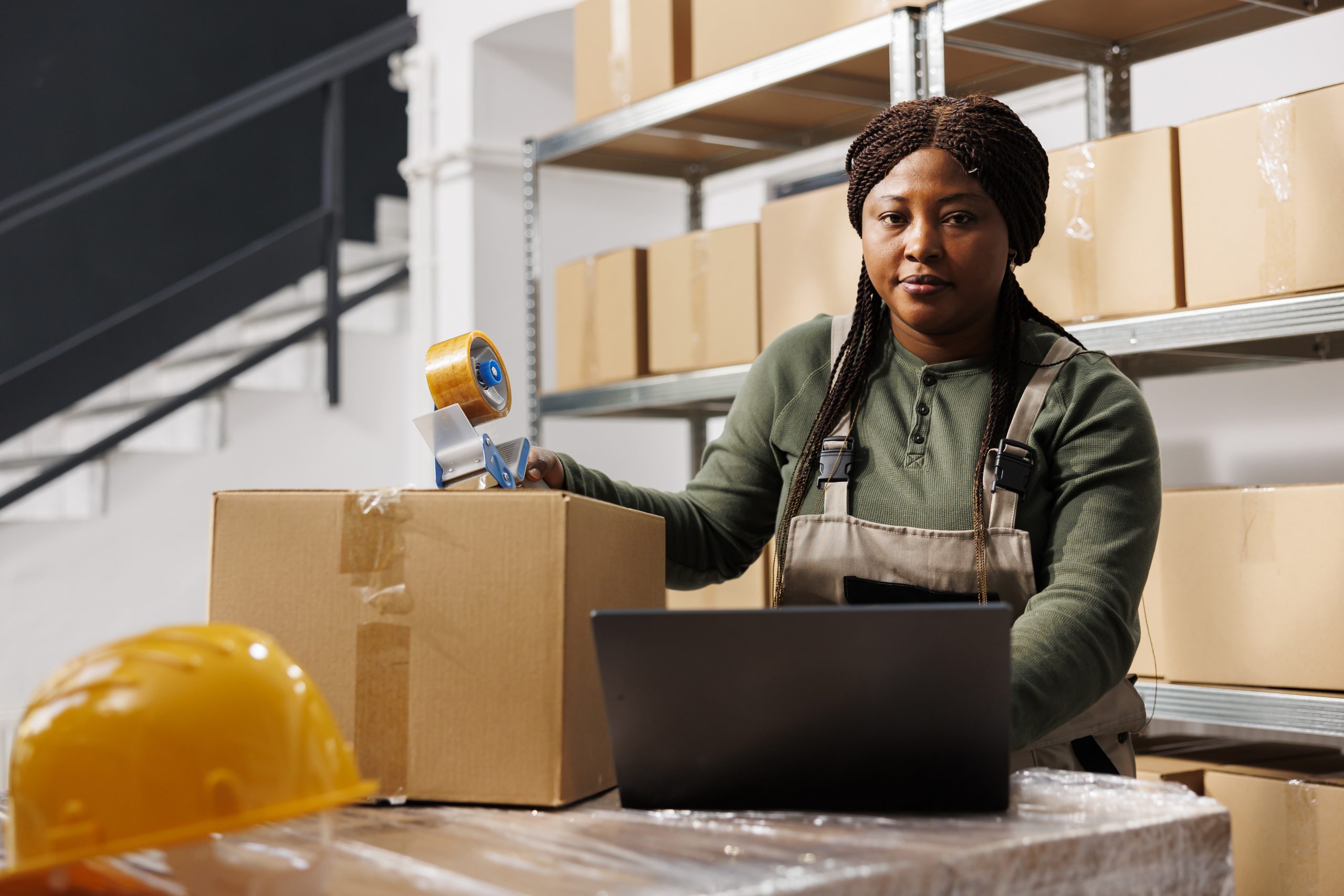 african american employee wearing industrial overall