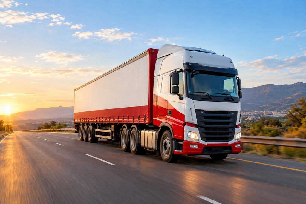 Freight truck on the highway between Johannesburg and Durban at sunrise